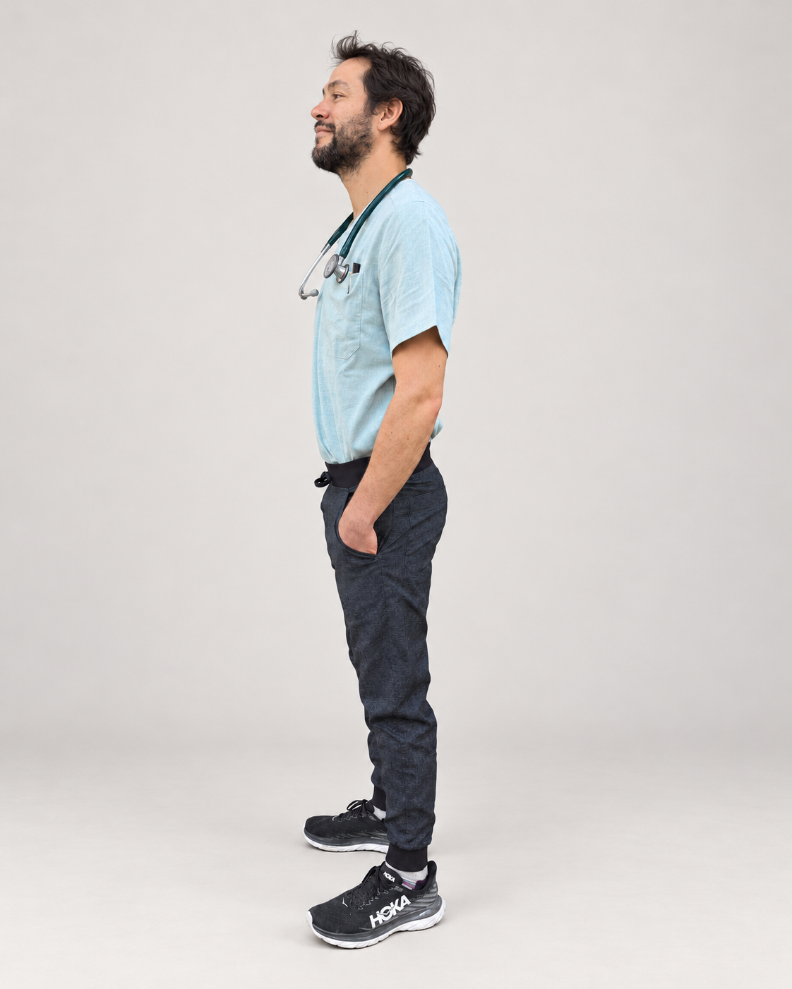 Lucca scrub pants side view with full model and shoes