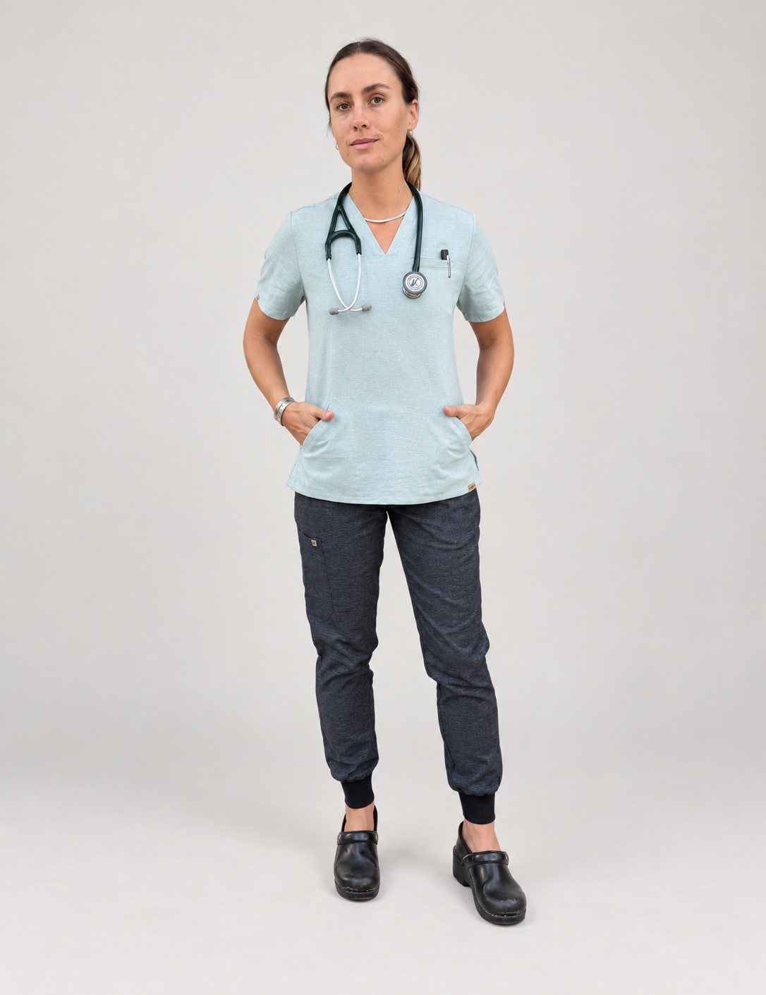 Siena Scrub Top and Sambe Scrub Pants, front outfit
