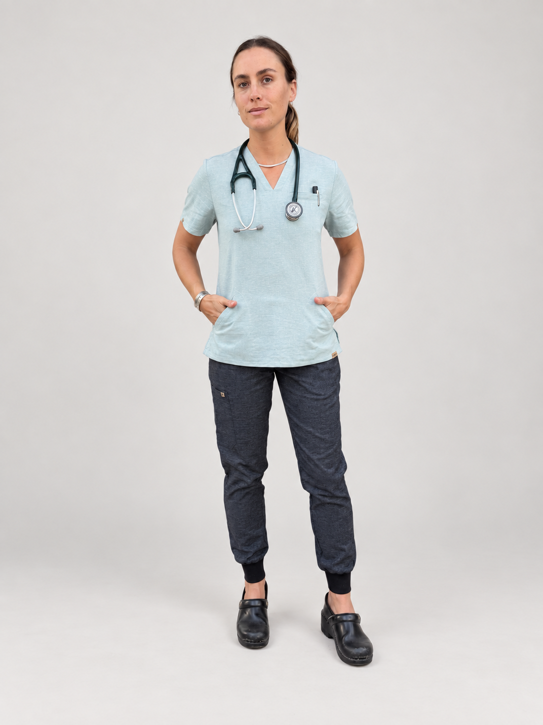 Siena Scrub Top and Sambe Scrub Pants, front outfit